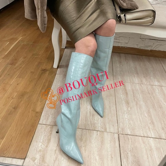 BLOGGERS FAV ZARA ANIMAL PRINT KNEE HIGH LEATHER HEELED BOOTS - Picture 8 of 13